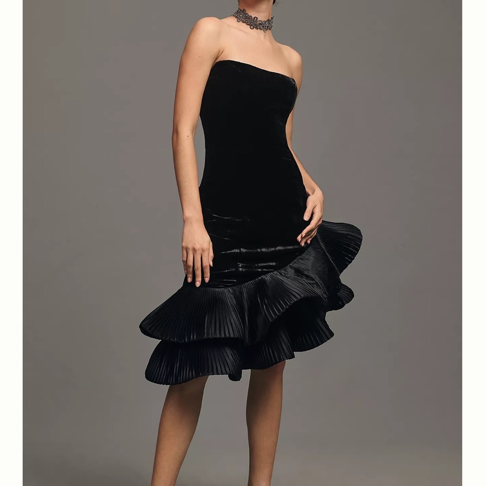 By Anthropologie Strapless Ruffle-Hem Dress Small size 2